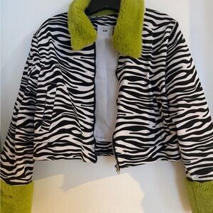 Zebra Print Jacket with Green Trim(faux fur)